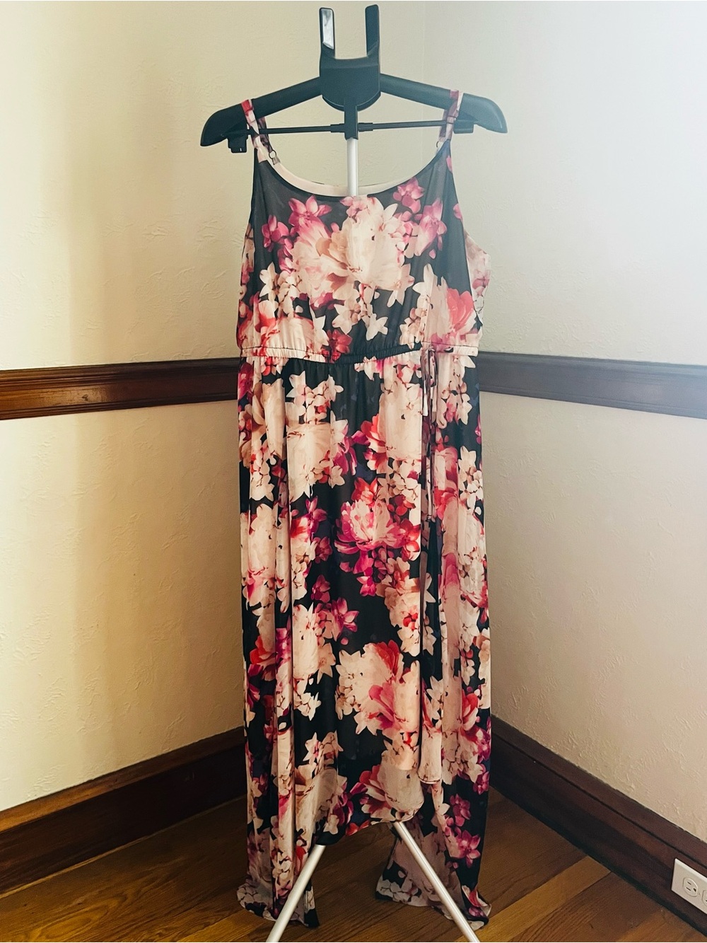 Lane Bryant Black Floral Maxi Dress with Asymmetric Hem size 14/16